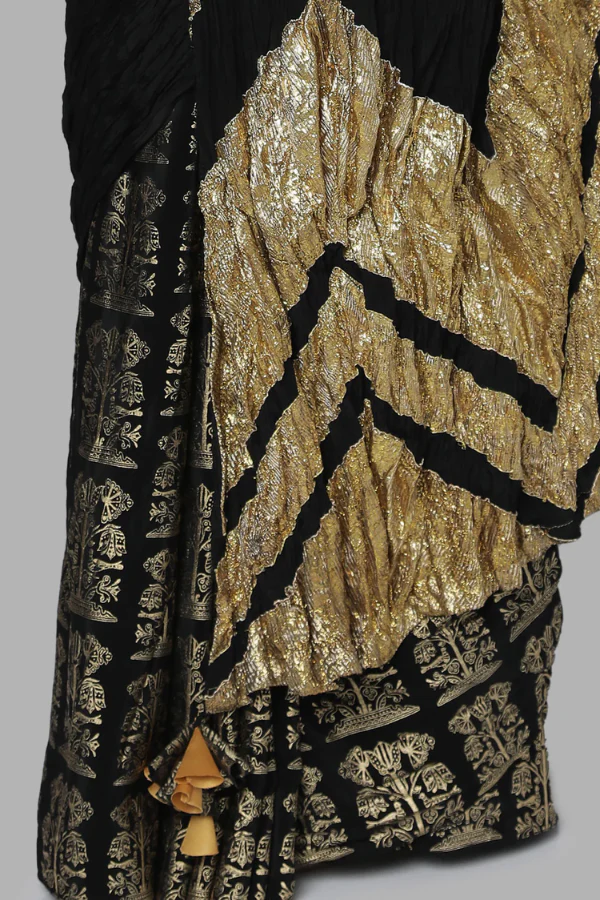 Masaba Black Bunch Of Birds Crinkle Gota Sari - Image 2