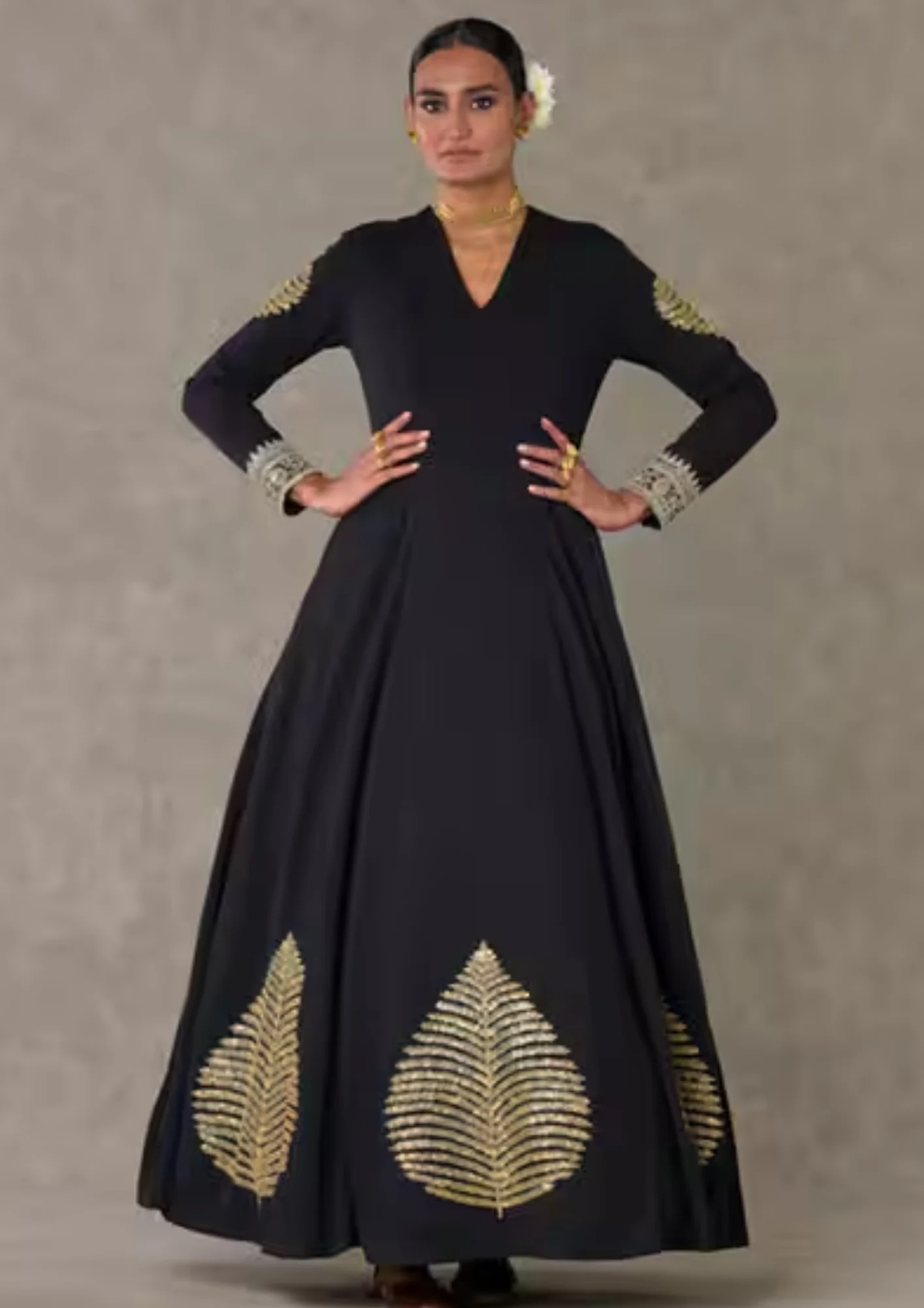 Masaba Black Kashmiri Leaf Gown