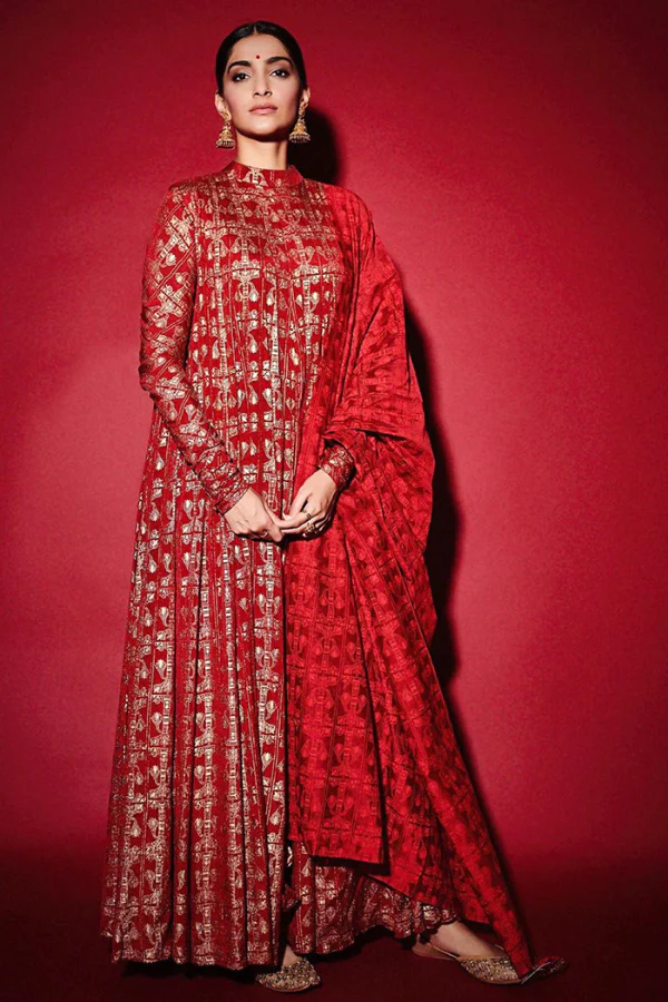Masaba Scarlet Chanderi Anarkali Set - Image 2