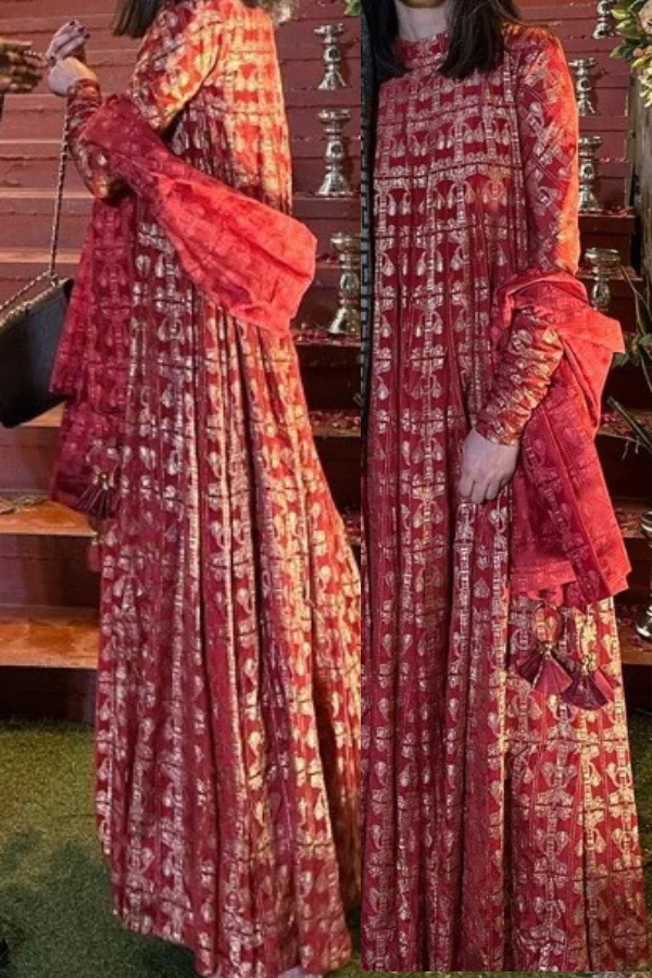 Masaba Scarlet Chanderi Anarkali Set - Image 3