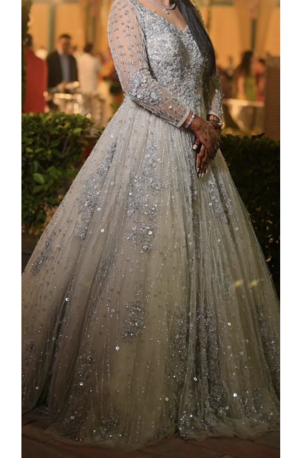 Masumi mewawalla grey embellished gown