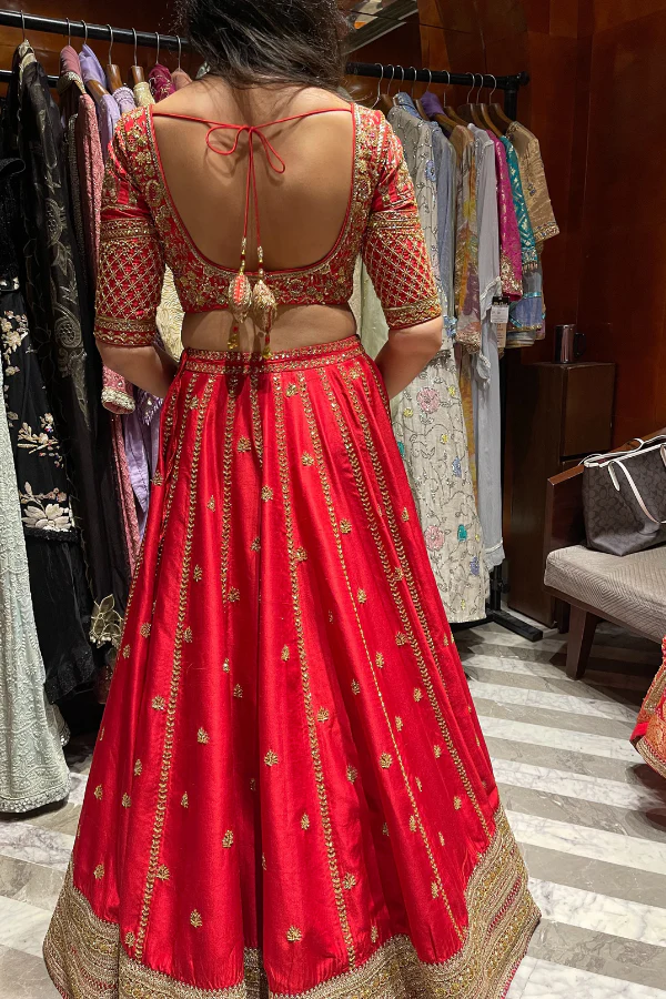 MEGHA & JIGAR Cherry Red Embroidered Lehenga Set - Image 4