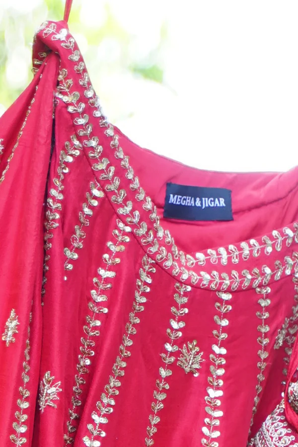 MEGHA & JIGAR Cherry Red Embroidered Lehenga Set - Image 5