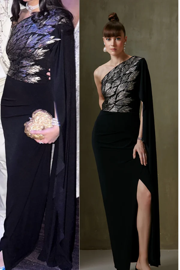 METALLIC LEAVES ONE OFF SHOULDER GOWN - Image 5