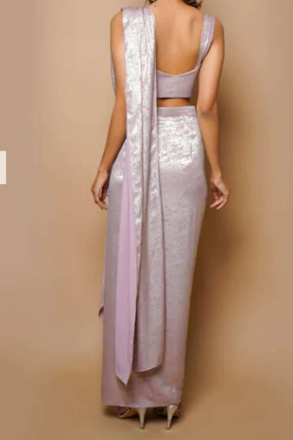 Metallic pre draped cocktail saree - Image 3
