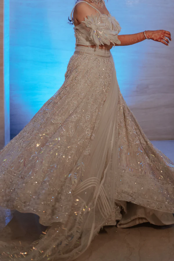 Mireya Embellished white lehenga - Image 2