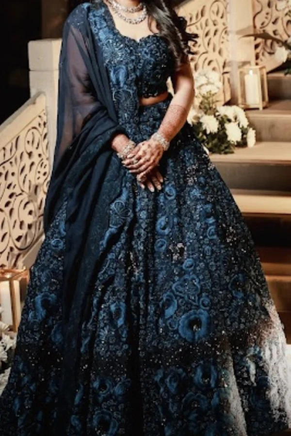 Mishru Dark Navy Blue Embroidered Lehenga Set - Image 2