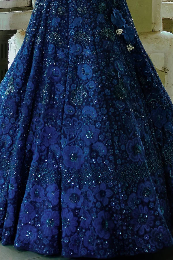 Mishru Dark Navy Blue Embroidered Lehenga Set - Image 3
