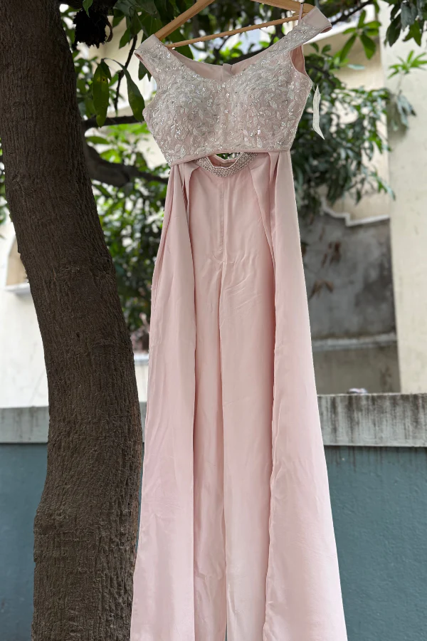 Mishru Embroidered Crop Top & Flared Pants Set