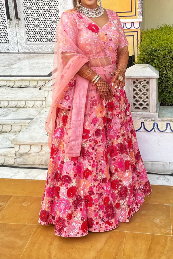 Mishru embroidered floral lehenga