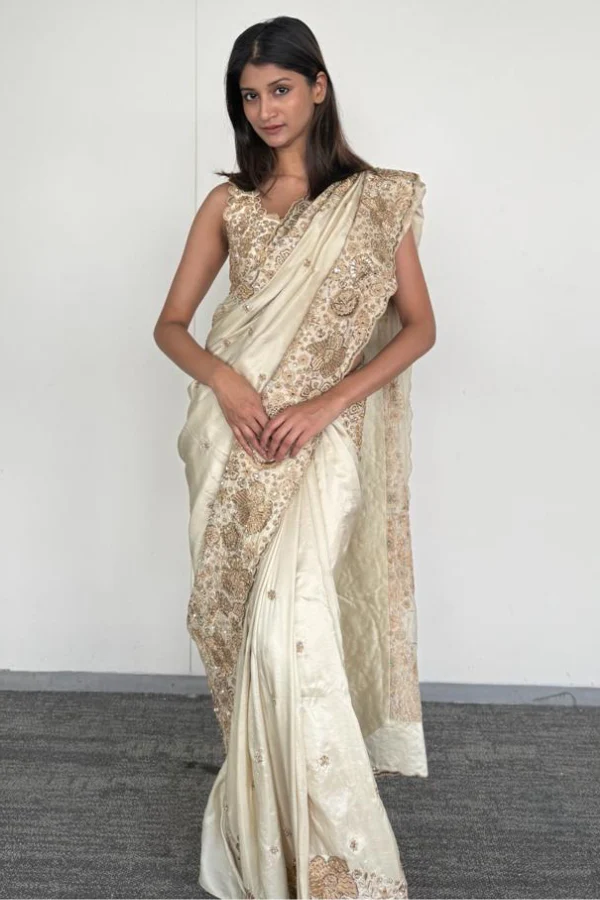 Mishru Ivory Embroidered Saree
