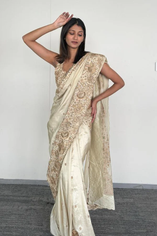 Mishru Ivory Embroidered Saree - Image 2