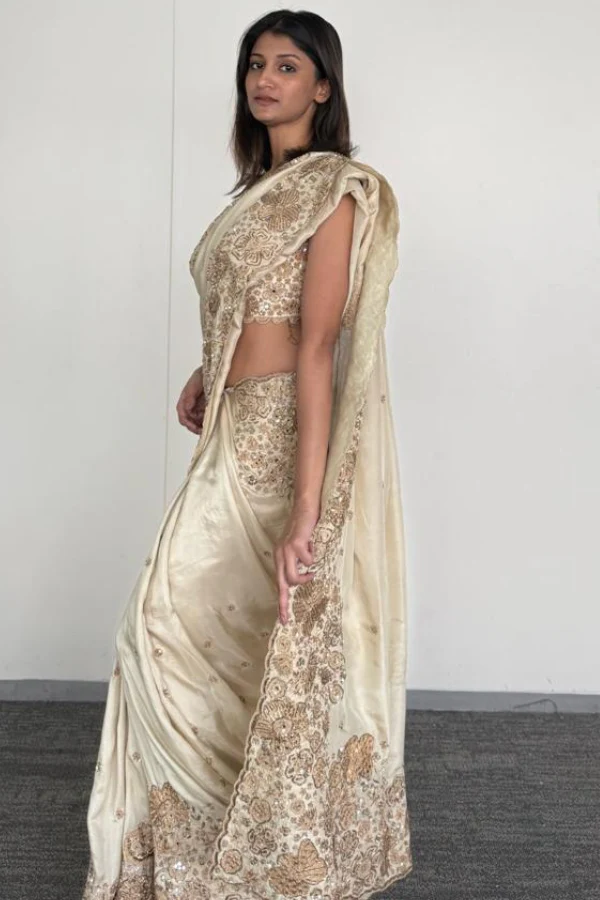 Mishru Ivory Embroidered Saree - Image 3