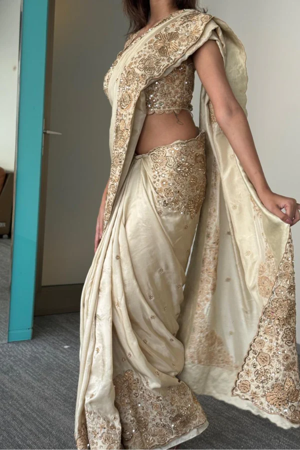 Mishru Ivory Embroidered Saree - Image 5