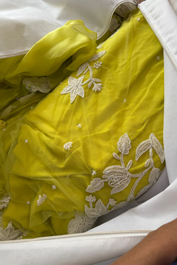 Mishru Lime Tulle & Organza Lehenga Set - Image 3
