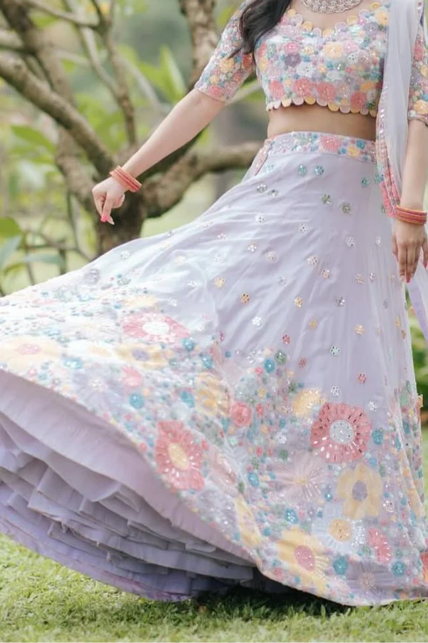 Mishru Pastel Floral Embroidered Lehenga Set - Image 2