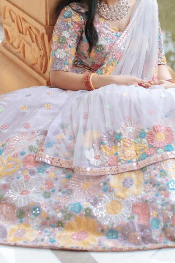 Mishru Pastel Floral Embroidered Lehenga Set - Image 3