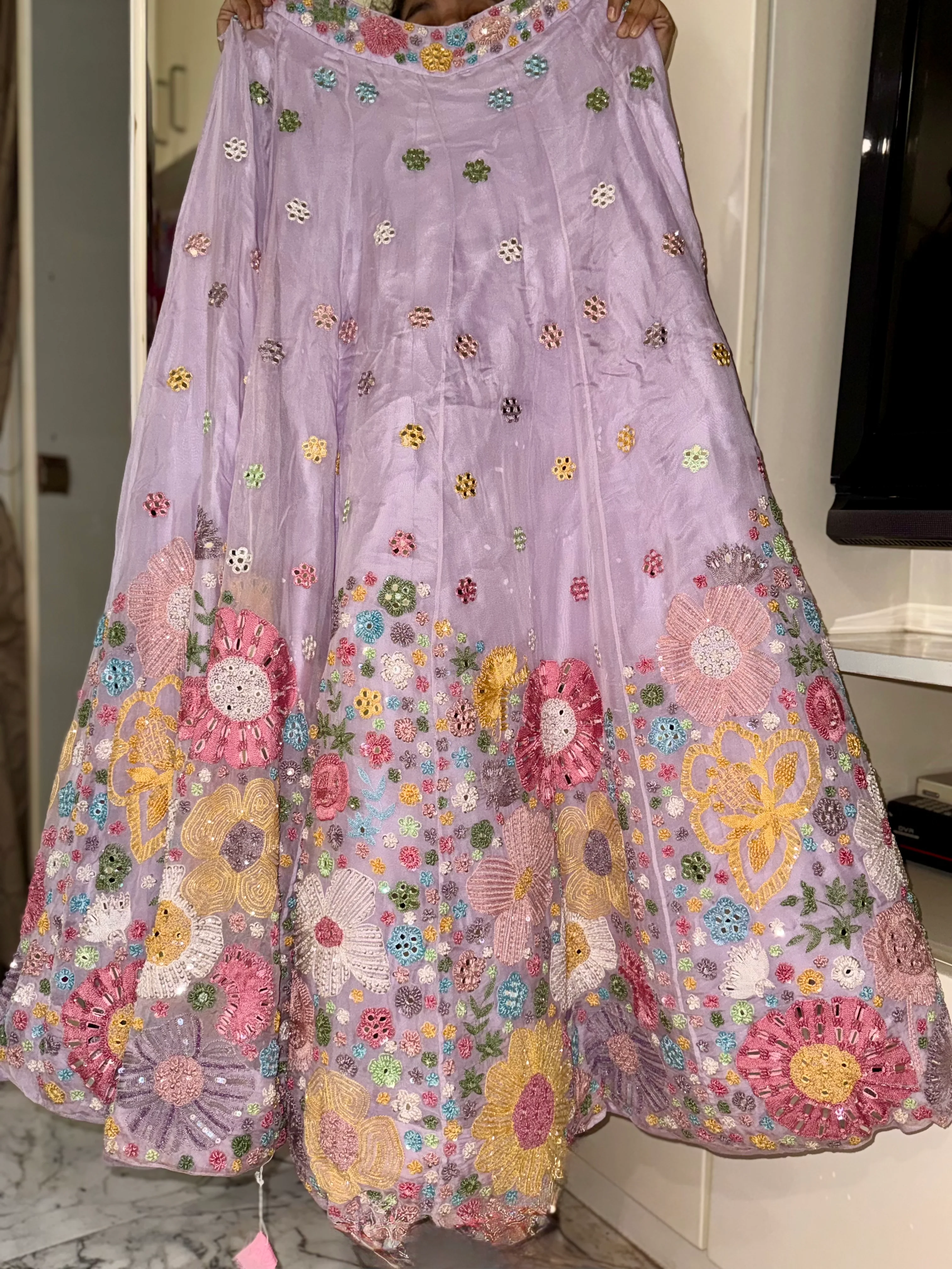 Mishru Pastel Floral Embroidered Lehenga Set - Image 4