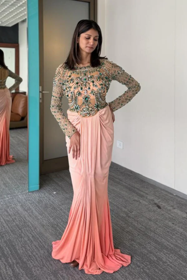 Monisha Jaising Glamorous Ombre Embellished Gown - Image 4