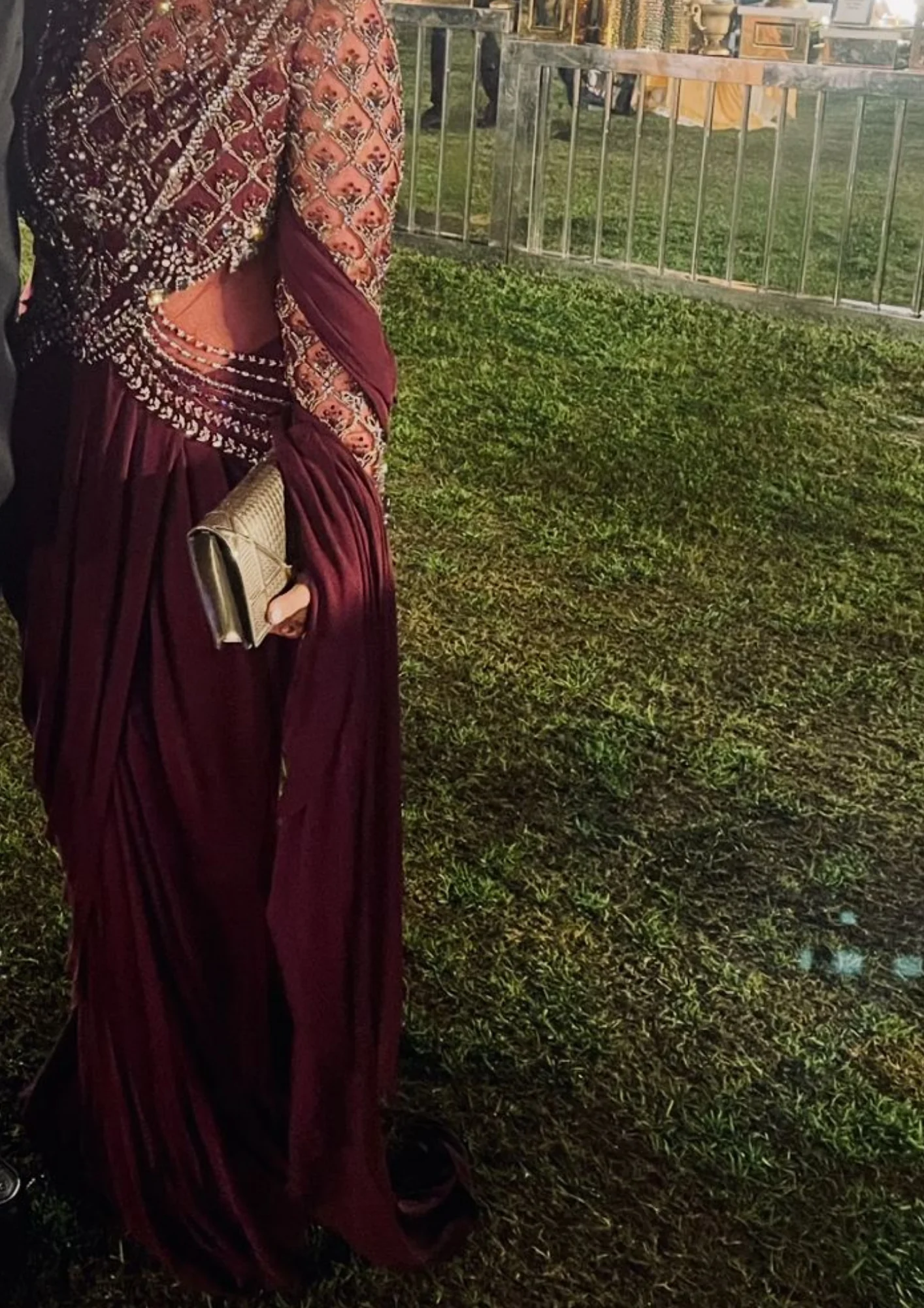 Monisha Jaising Embellished Wine Drape Gown - Image 2