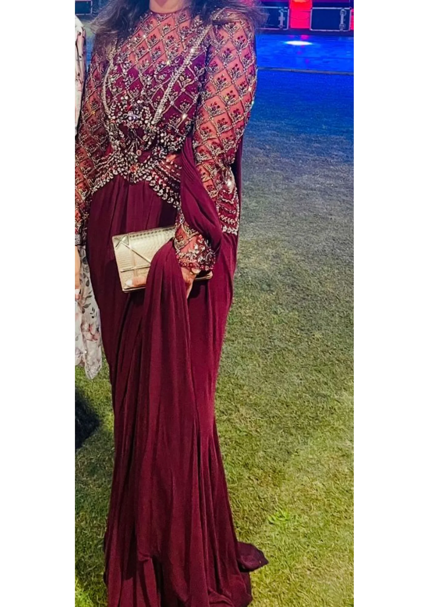 Monisha Jaising Embellished Wine Drape Gown - Image 3