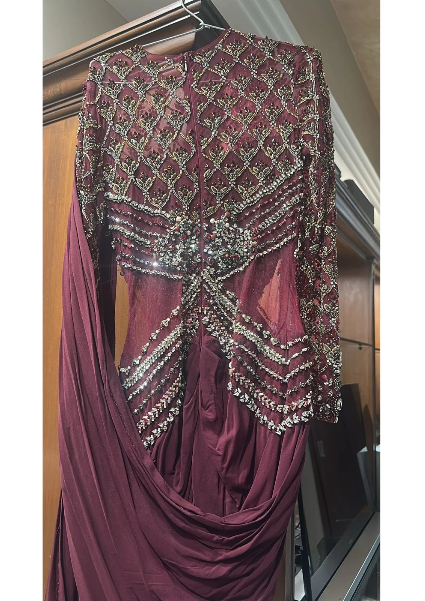 Monisha Jaising Embellished Wine Drape Gown - Image 5