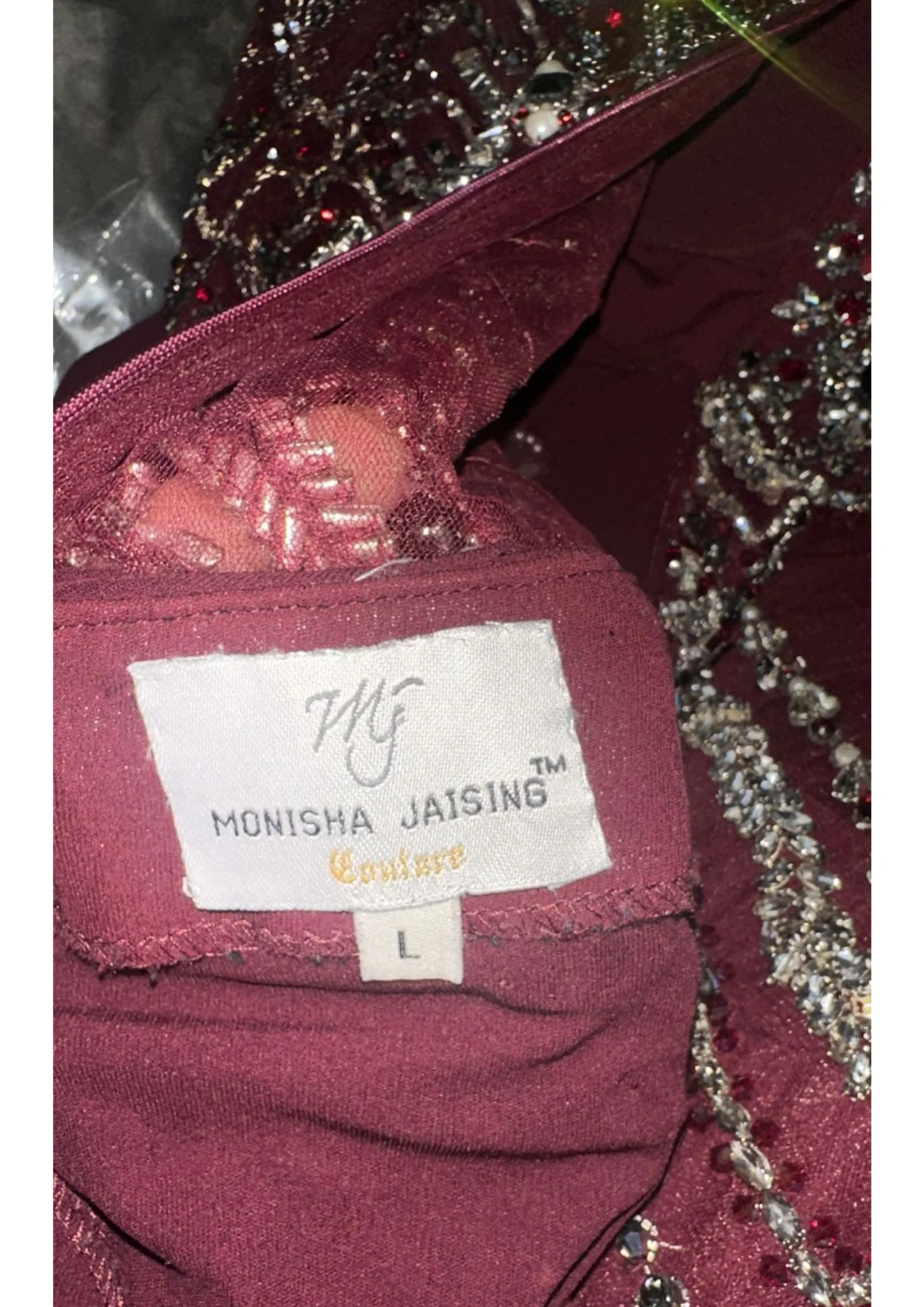 Monisha Jaising Embellished Wine Drape Gown - Image 6