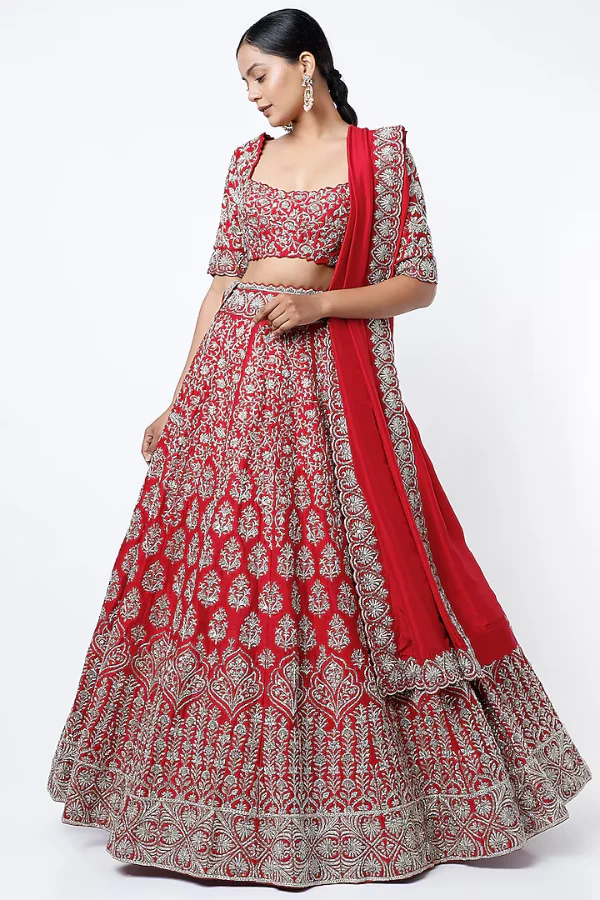 MRUNALINI RAO Cadmium Red Embroidered Lehenga Set - Image 2