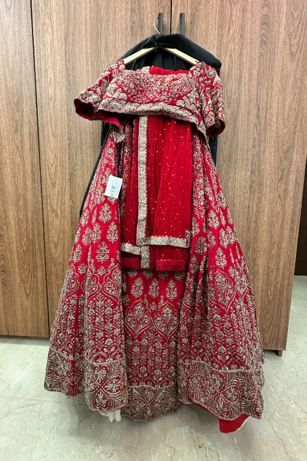 MRUNALINI RAO Cadmium Red Embroidered Lehenga Set - Image 3