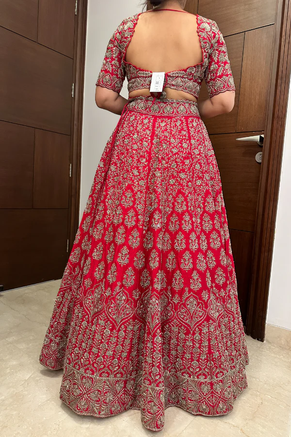 MRUNALINI RAO Cadmium Red Embroidered Lehenga Set - Image 5