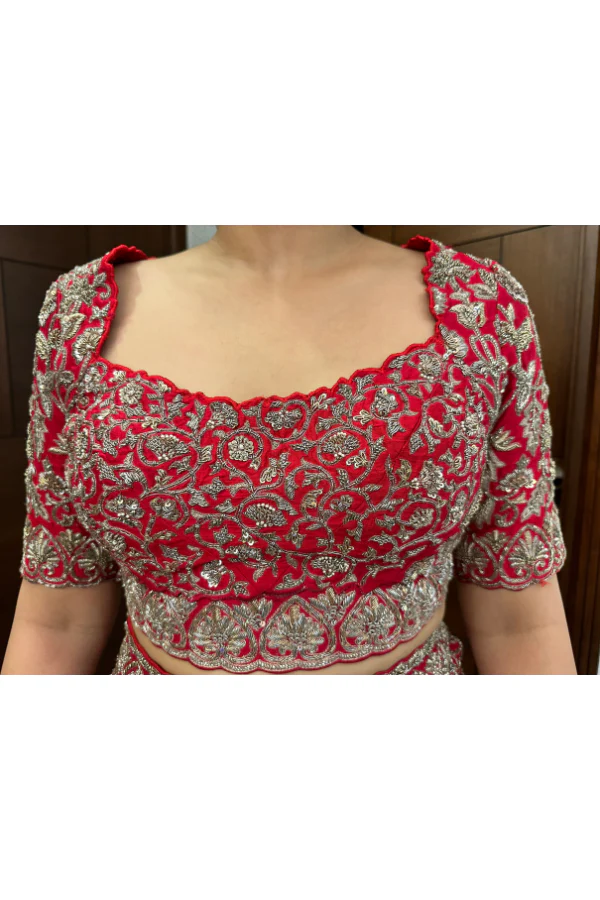 MRUNALINI RAO Cadmium Red Embroidered Lehenga Set - Image 6