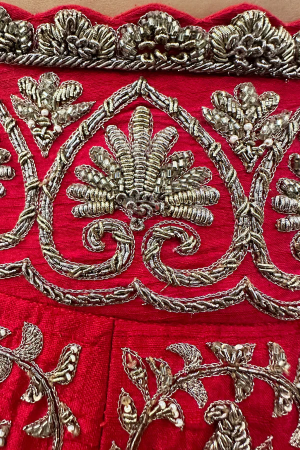 MRUNALINI RAO Cadmium Red Embroidered Lehenga Set - Image 9