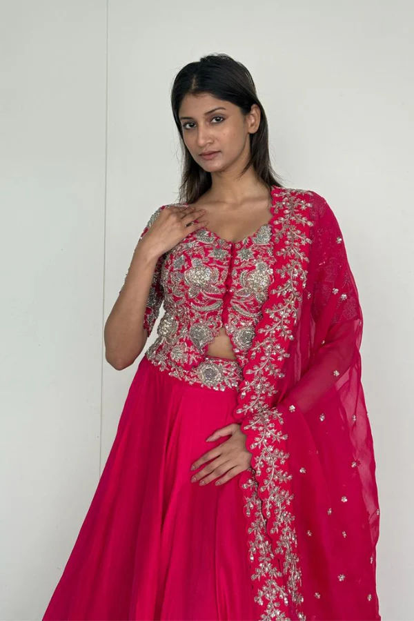 Mrunalini Rao Fuchsia Pink Embroidered Lehenga Set - Image 3
