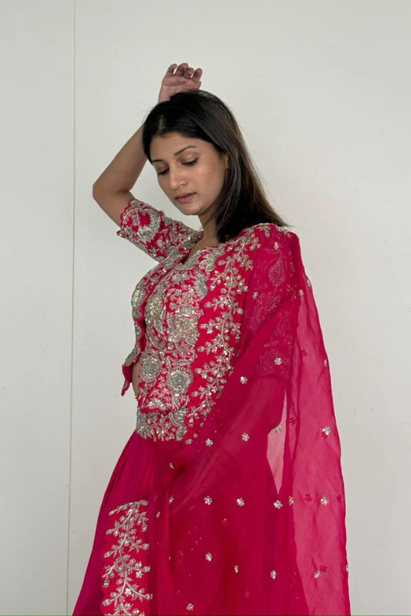 Mrunalini Rao Fuchsia Pink Embroidered Lehenga Set - Image 6