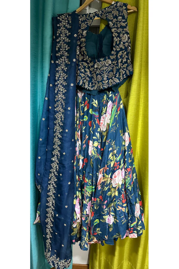 Mrunalini Rao Navy Floral Embroidered Lehenga Set - Image 2