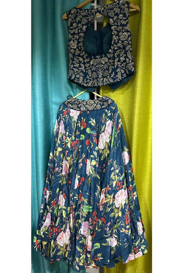 Mrunalini Rao Navy Floral Embroidered Lehenga Set - Image 4