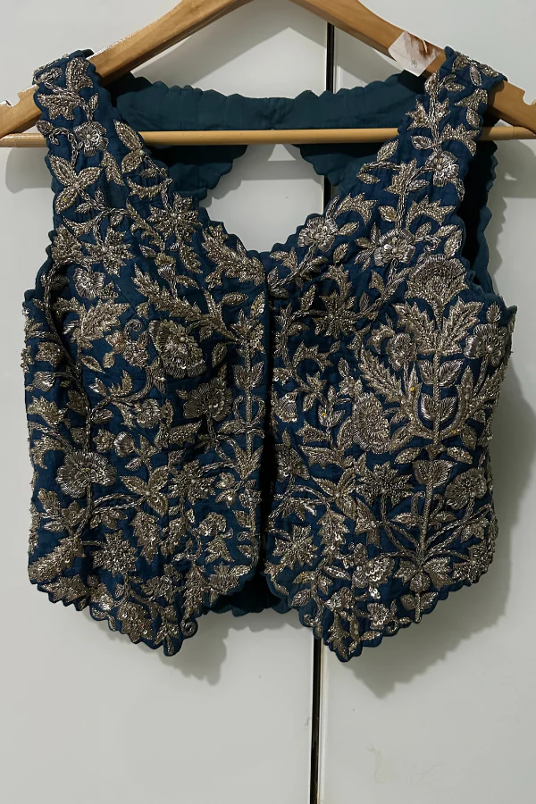 Mrunalini Rao Navy Floral Embroidered Lehenga Set - Image 5