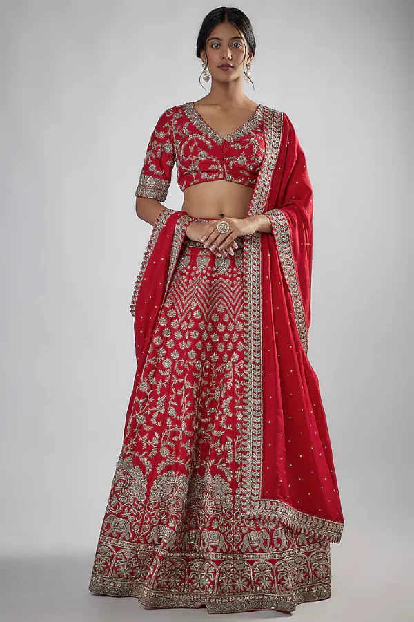 MRUNALINI RAO Red Embroidered Lehenga Set