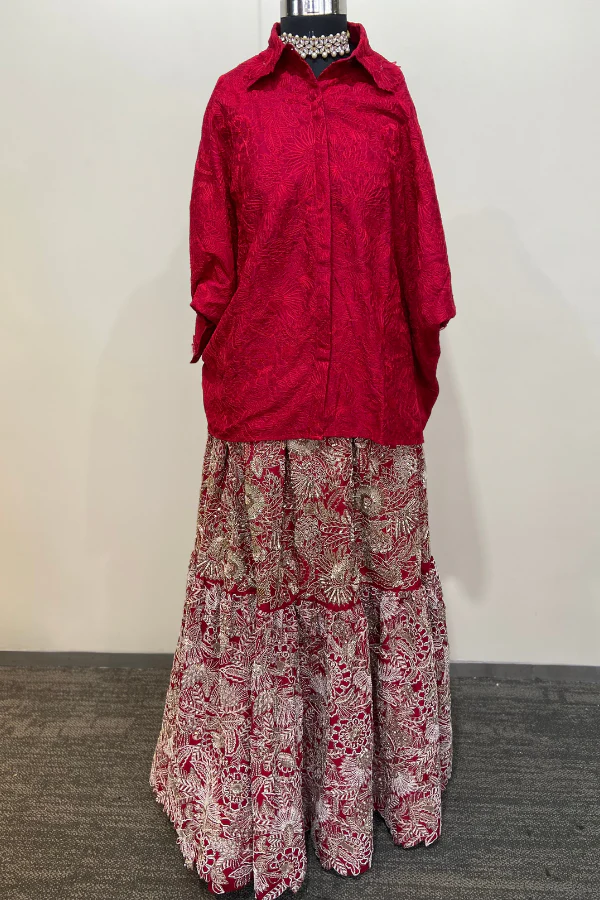 MRUNALINI RAO Red Pure Silk Embroidered Lehenga Set - Image 3