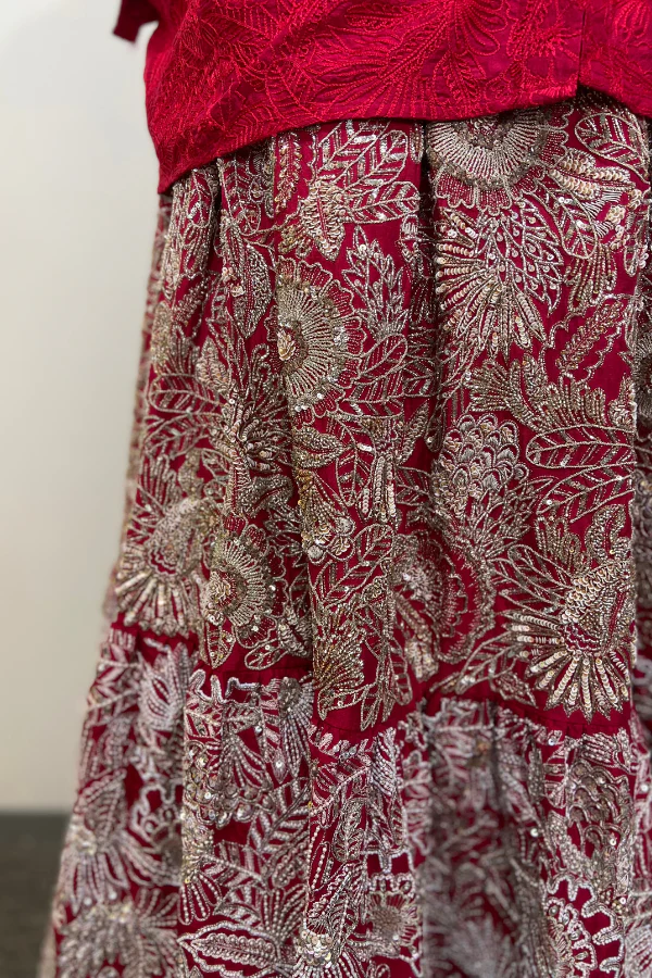 MRUNALINI RAO Red Pure Silk Embroidered Lehenga Set - Image 4