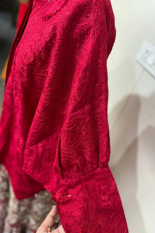 MRUNALINI RAO Red Pure Silk Embroidered Lehenga Set - Image 7