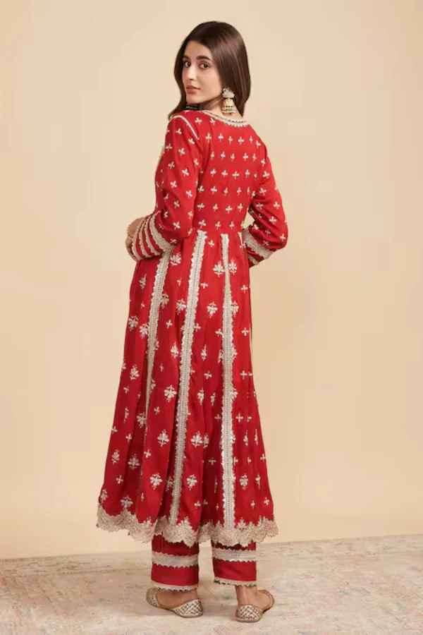 Mul Mul Red Angrakha Anarkali Set - Image 3
