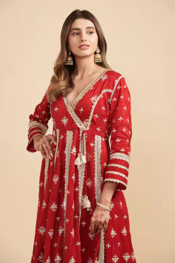 Mul Mul Red Angrakha Anarkali Set - Image 4
