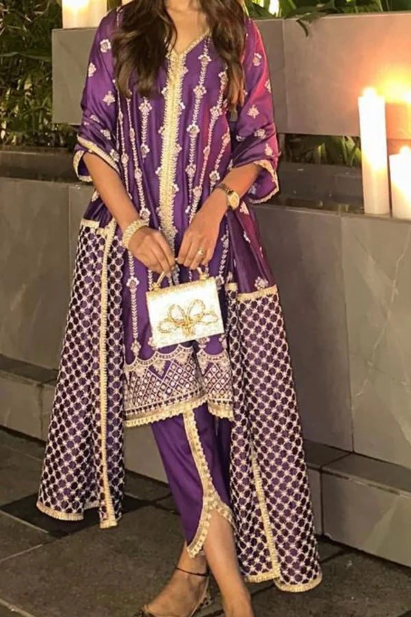 Mulmul Pima Suvasi Purple Kurta set - Image 2
