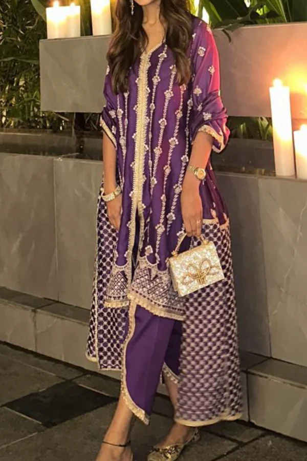 Mulmul Pima Suvasi Purple Kurta set - Image 3