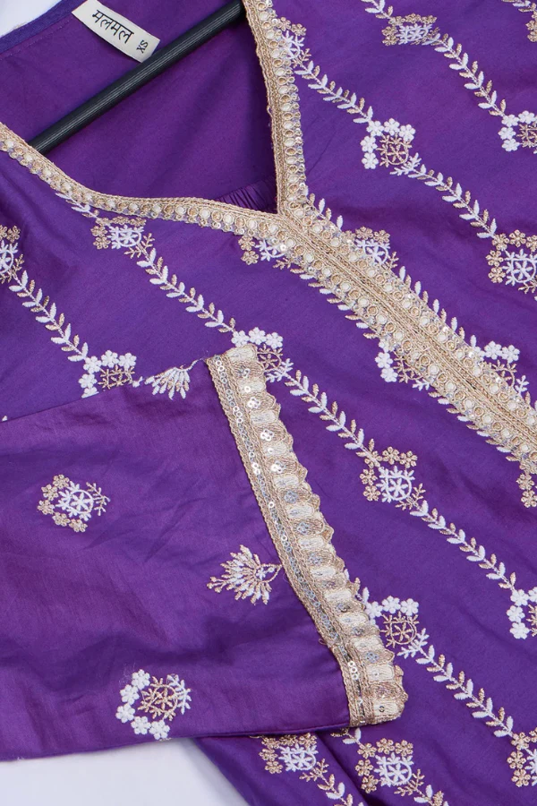 Mulmul Pima Suvasi Purple Kurta set - Image 4