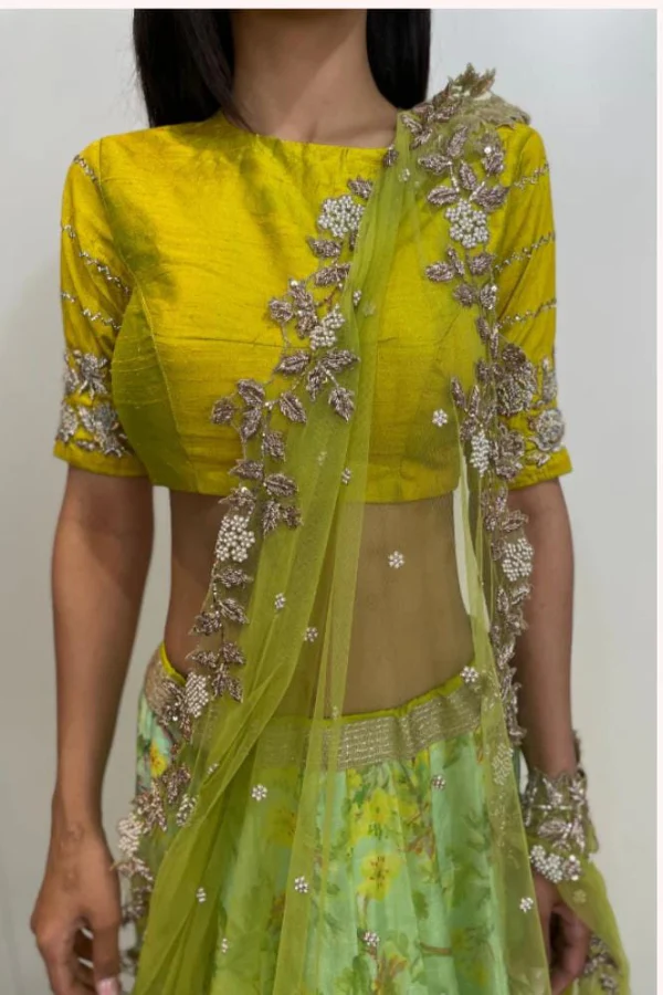 Mustard Floral lehenga set - Image 4