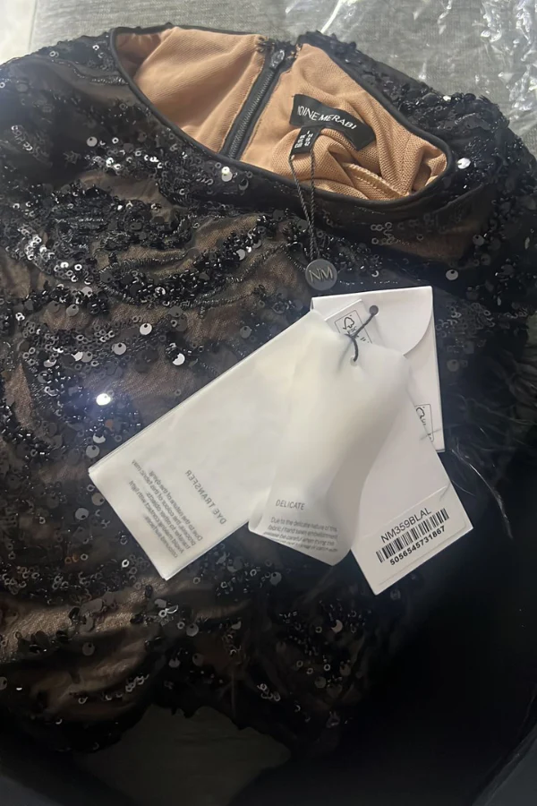 Nadine Merabi BLACK BACKLESS SEQUINED FEATHER JUMPSUIT - Image 3