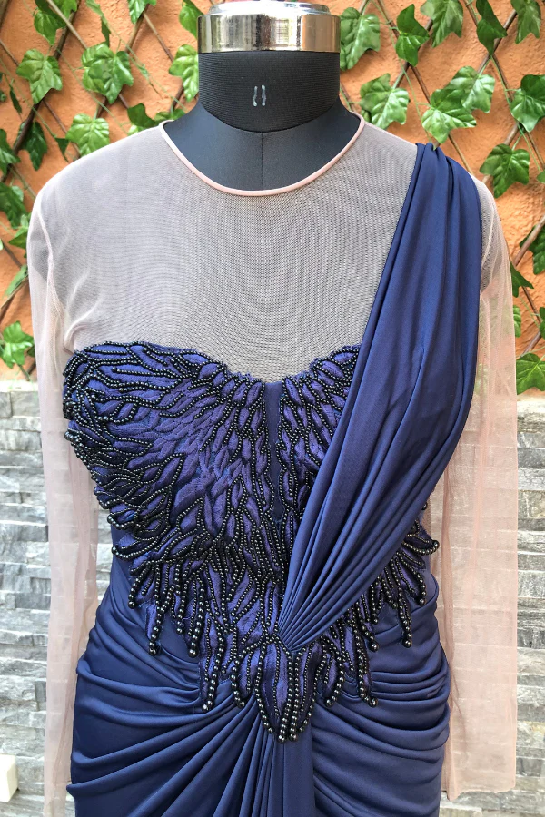 Navy blue saree gown - Image 2