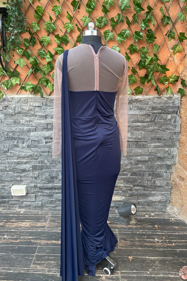 Navy blue saree gown - Image 3